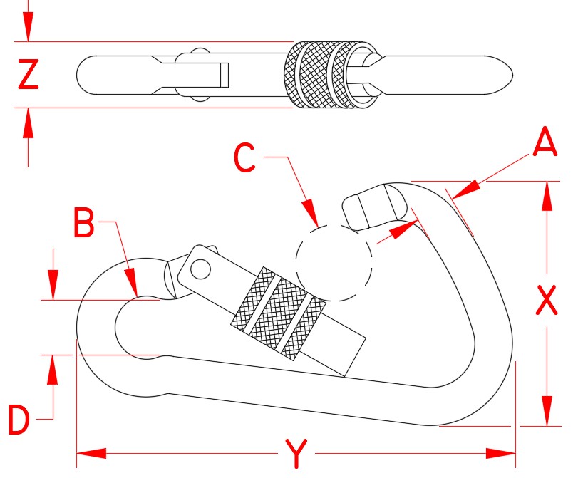 Stainless Steel Screw Lock Harness Clip, S0148-0008, S0148-0010, S0148-0012, Line Drawing